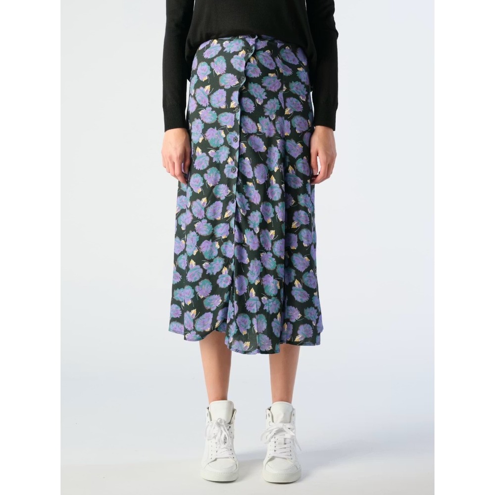 Zadig & Voltaire June Roses Midi Skirt Lavender Floral‎ NWT 34 XS Rock Chic Edgy